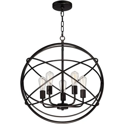Franklin Iron Works Ellery Bronze Orb Foyer Pendant Chandelier 24 3/4" Wide Modern 5-Light LED Fixture For Dining Room House Kitchen Island Entryway 8 Franklin Iron Works Ellery Bronze Orb Foyer Pendant Chandelier 24 3/4" Wide Modern 5-Light LED Fixture For Dining Room House Kitchen Island Entryway - Image 6