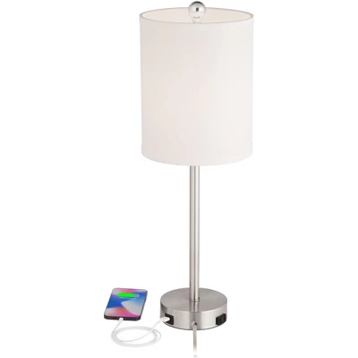 360 Lighting Trotter Modern Table Lamps 23 3/4" High Set Of 2 Brushed Nickel With USB And AC Power Outlet In Base White Fabric Cylinder For Home Desk 4 360 Lighting Trotter Modern Table Lamps 23 3/4" High Set Of 2 Brushed Nickel With USB And AC Power Outlet In Base White Fabric Cylinder For Home Desk - Image 2