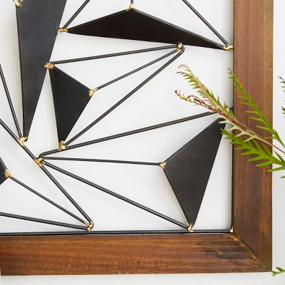 Metal Geometric Wall Decor With Wood Frame Set Of 2 Black - Olivia & May 3 Metal Geometric Wall Decor With Wood Frame Set Of 2 Black - Olivia & May