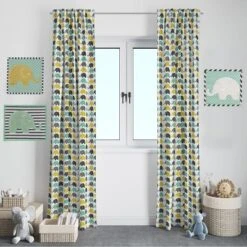 Bacati - Elephants Mint/Yellow/Grey Curtain Panel