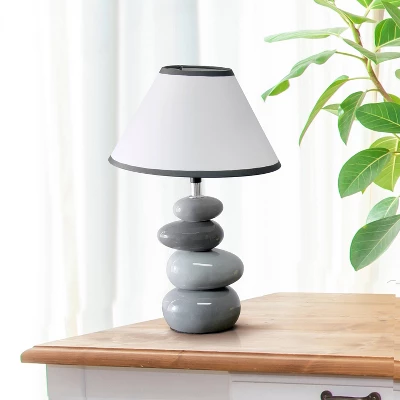 14.7" Contemporary Ceramic Stacking Stones Table Desk Lamp Gray - Creekwood Home 4 14.7" Contemporary Ceramic Stacking Stones Table Desk Lamp Gray - Creekwood Home - Image 2
