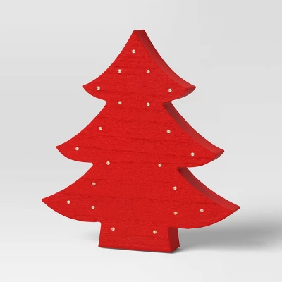 12" Battery Operated Lit Wood Christmas Tree Figurine - Wondershop™ Red 4 12" Battery Operated Lit Wood Christmas Tree Figurine - Wondershop™ Red - Image 2