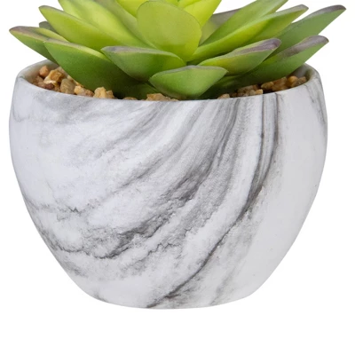 Northlight 4" Green And Purple Artificial Succulent In Faux Marble Pot 4 Northlight 4" Green And Purple Artificial Succulent In Faux Marble Pot - Image 2