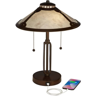 Franklin Iron Works Samuel Industrial Desk Lamp 20" High Rubbed Bronze With USB Charging Port Natural Mica Shade For Bedroom Living Room Bedside Desk 4 Franklin Iron Works Samuel Industrial Desk Lamp 20" High Rubbed Bronze With USB Charging Port Natural Mica Shade For Bedroom Living Room Bedside Desk - Image 2