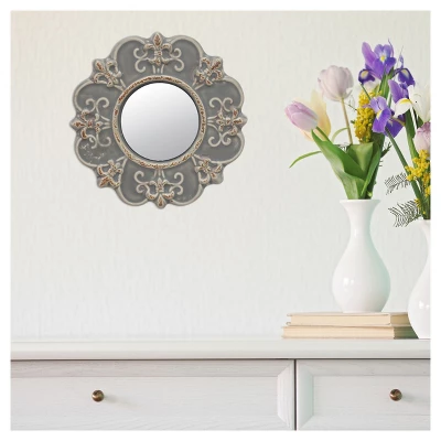 8" Ceramic Wall Mirror With Decorative Details Matte Gray - Stonebriar Collection 3 8" Ceramic Wall Mirror With Decorative Details Matte Gray - Stonebriar Collection