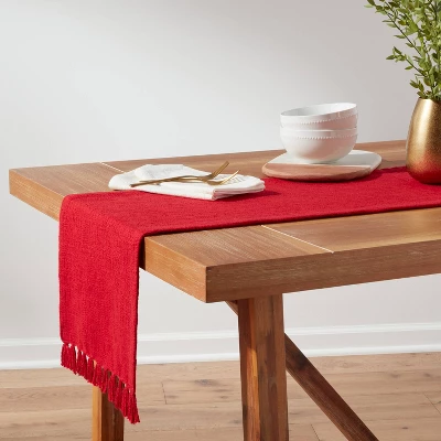 72" X 14" Cotton Checked Textured Table Runner Red - Threshold™ 3 72" X 14" Cotton Checked Textured Table Runner Red - Threshold™
