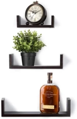 Display Floating Wooden Shelves With Espresso Finish - Set Of 3 Wall Decoration Shelves - Homeitusa