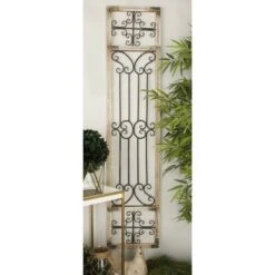 Wood Scroll Distressed Door Inspired Ornamental Wall Decor With Metal Wire Details Gray - Olivia & May