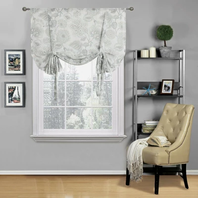 Kate Aurora Shabby Chic Floral Jacobean Sheer Single Tie Up Window Curtain Shade 6 Kate Aurora Shabby Chic Floral Jacobean Sheer Single Tie Up Window Curtain Shade - Image 4
