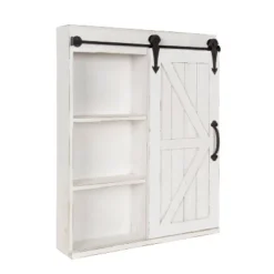 Decorative Wood Wall Storage Cabinet With Vanity Mirror And Sliding Barn Door Rustic White - Kate & Laurel All Things Decor -Home Improvement Store GUEST fda1d3cb 7e27 4e00 991c 3aa75ddbb832