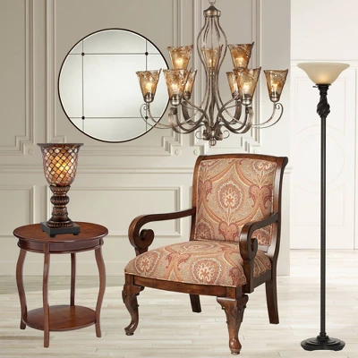 Regency Hill Traditional Torchiere Floor Lamp 70" Tall Hand Applied Black Bronze Swirl Font Amber Glass Shade For Living Room Uplight 8 Regency Hill Traditional Torchiere Floor Lamp 70" Tall Hand Applied Black Bronze Swirl Font Amber Glass Shade For Living Room Uplight - Image 6