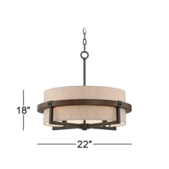 Possini Euro Design Bronze Wood Finish Pendant Chandelier 22" Wide Rustic Farmhouse Tan Fabric Drum 4-Light Fixture For Dining Room House -Home Improvement Store GUEST fef36d3b d0fc 4db1 9dc9 ffe5d26747fe
