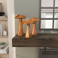 Set Of 3 Teak Wood Mushroom Handmade Live Edge Sculpture With Natural Smooth Finish Brown - Olivia & May 21 Set Of 3 Teak Wood Mushroom Handmade Live Edge Sculpture With Natural Smooth Finish Brown - Olivia & May -Home Improvement Store GUEST ffad2134 e758 4e6a 9cbf 58a299e37e9d